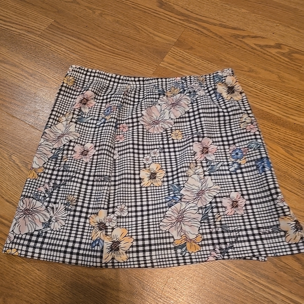 SHEIN Multicolor Floral Checkered Mini Skirt